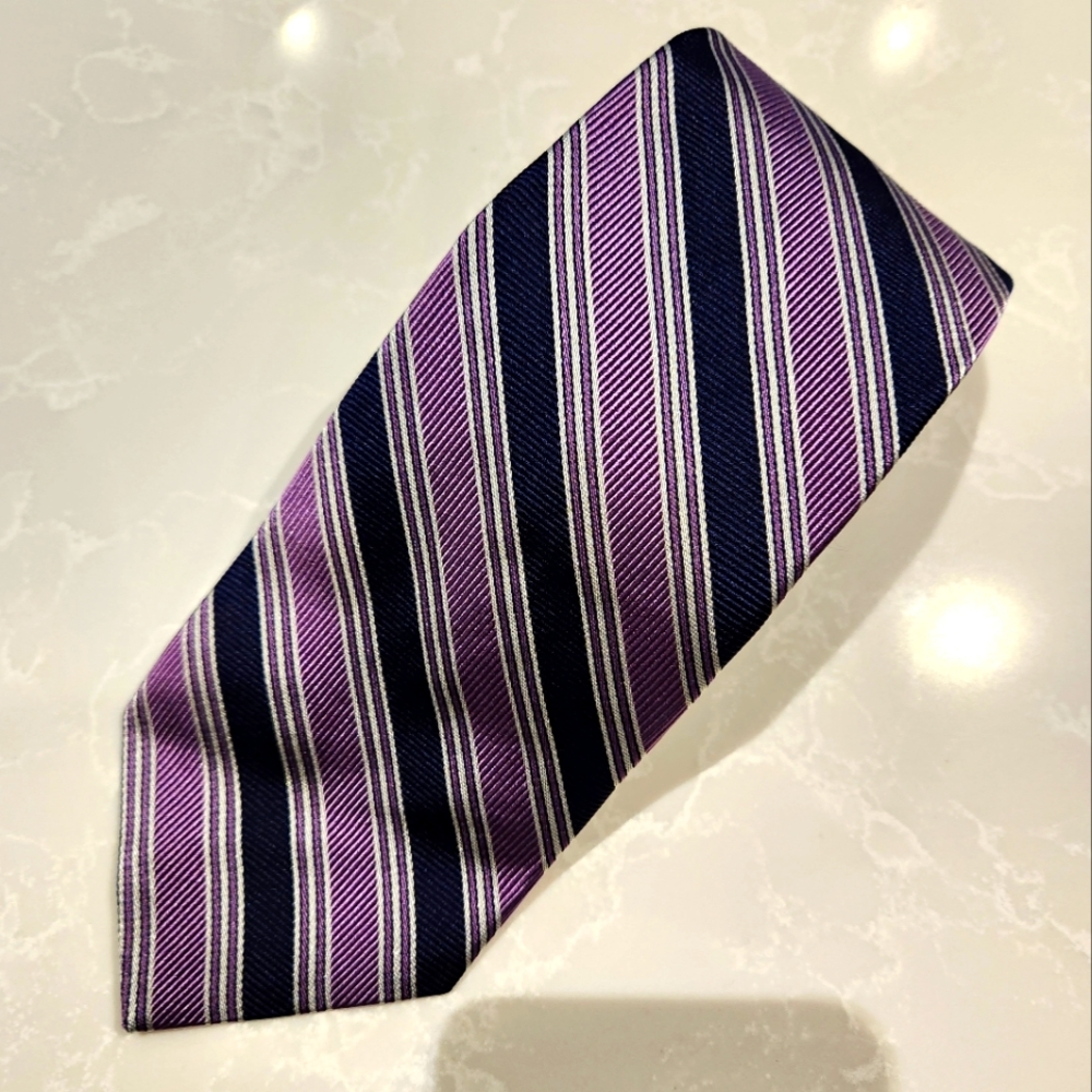 Elegant BROOKS BROTHERS Blue Purple Silver Striped 100% Silk Neck Tie Made USA